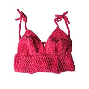 Handmade Crochet Bikini Top With Adjustable Tie Straps & Soft Textured Pattern I